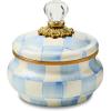 MACKENZIE-CHILDS Enamel Squashed Pot, Enamelware Storage Canister with Lid, 20-Ounce Capacity, Light-Blue-and-White Sky Check(Sky Check)