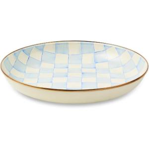 MACKENZIE-CHILDS Enamel Abundant Bowl, Decorative or Serving Bowl, 13-Cup Capacity, Wild Rose Slate(Sky Check)