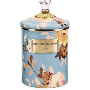 MACKENZIE-CHILDS Enamel Canister, Kitchen Storage Container with Lid, Medium, 48-Ounce Capacity, Wild Rose Mauve(Slate Wild Rose)