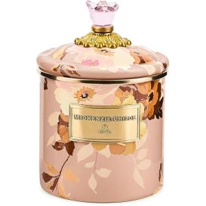 MACKENZIE-CHILDS Enamel Canister, Kitchen Storage Container with Lid, Small, 38-Ounce Capacity, Wild Rose Mauve(Mauve Wild Rose)