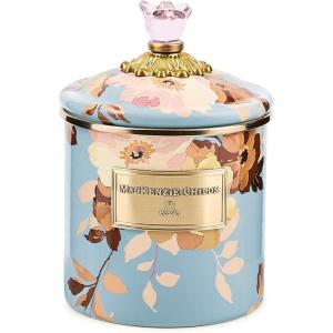 MACKENZIE-CHILDS Enamel Canister, Kitchen Storage Container with Lid, Small, 38-Ounce Capacity, Wild Rose Mauve(Slate Wild Rose)