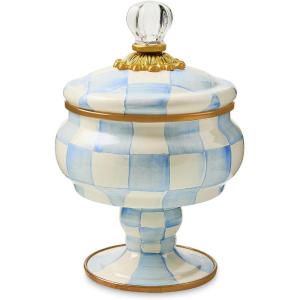 MACKENZIE-CHILDS Enamel Curiosity Pot, Decorative Container for Home Decor, Light-Blue-and-White Sky Check(Sky Check)