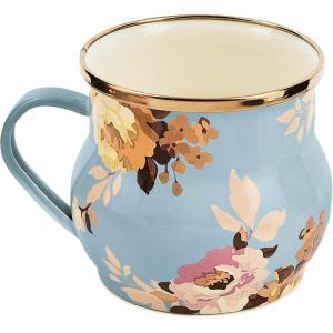 MACKENZIE-CHILDS Enamel Mug, Cute Enamelware Tea or Coffee Mug, 16 Ounces, Wild Rose Slate(Slate Wild Rose)