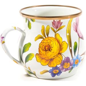 MACKENZIE-CHILDS Enamel Mug, Cute Enamelware Tea or Coffee Mug, 16 Ounces, Wild Rose Slate(White Flower Market)