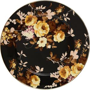 MACKENZIE-CHILDS Enamel Serving Platter, Decorative Serving Platter for Food, 16 Inches, Wild Rose Mauve(Brown Wild Rose)