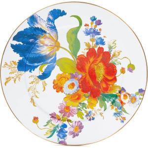 MACKENZIE-CHILDS Enamel Serving Platter, Decorative Serving Platter for Food, 16 Inches, Wild Rose Mauve(Flower Market White)