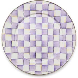 MACKENZIE-CHILDS Enamel Serving Platter, Decorative Serving Platter for Food, 16 Inches, Wild Rose Mauve(Violet Check)