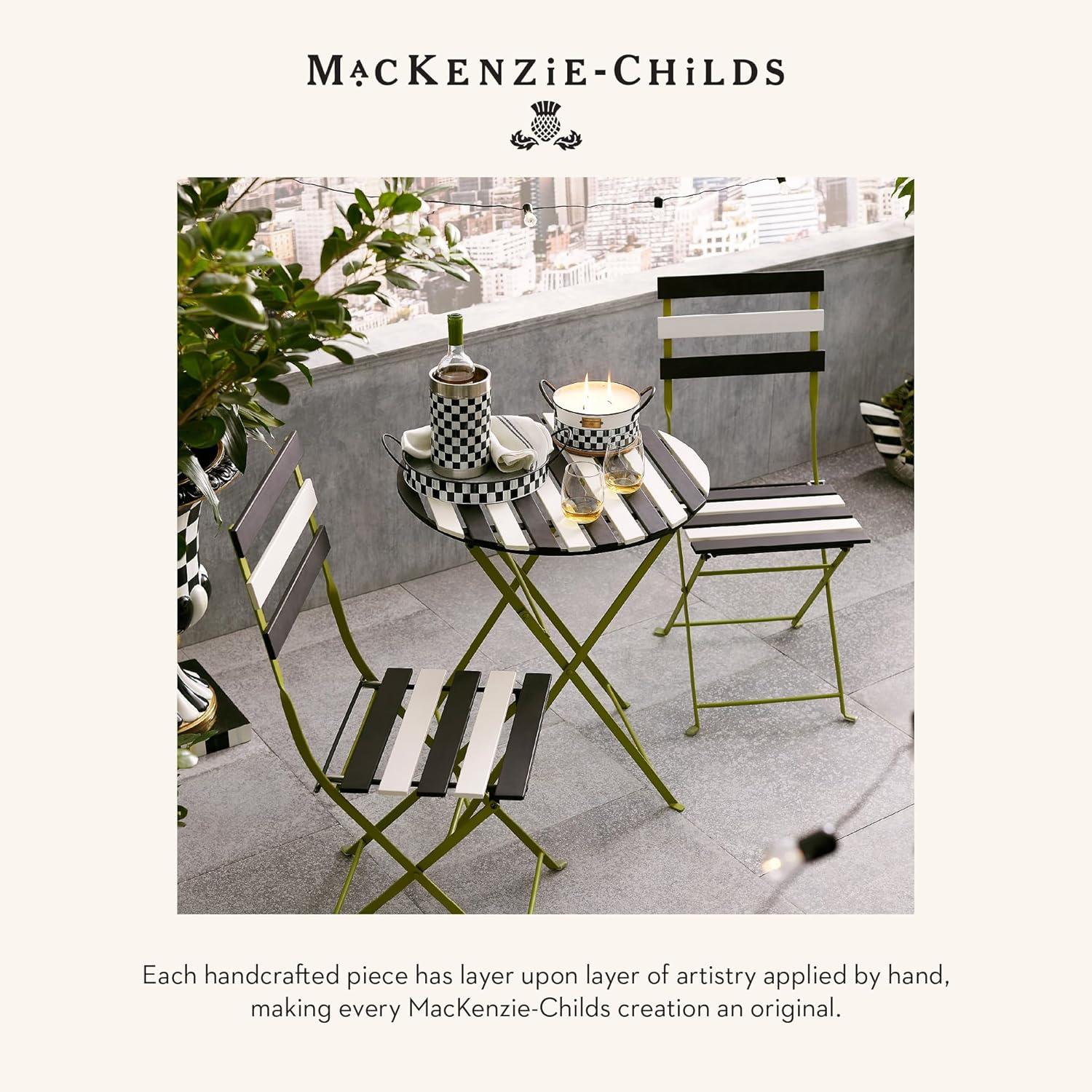 image:imageMACKENZIECHILDS Set of 2 Galvanized Metal Serving Trays with Handles BlackandWhite Courtly StripeSpectator