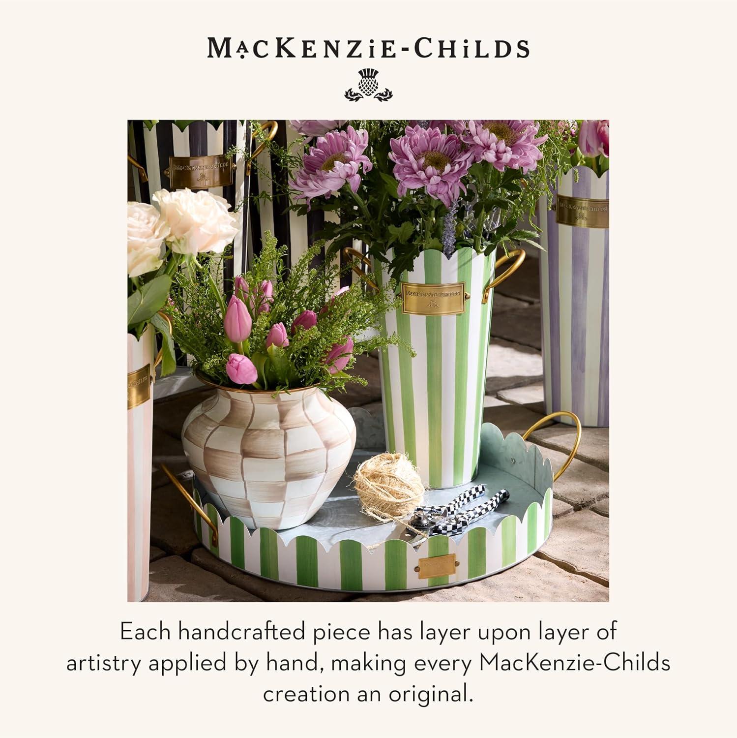 image:imageMACKENZIECHILDS Set of 3 Galvanized Flower Buckets Decorative Metal Buckets GreenandWhite Grass Green StripeGrass Green Stripe