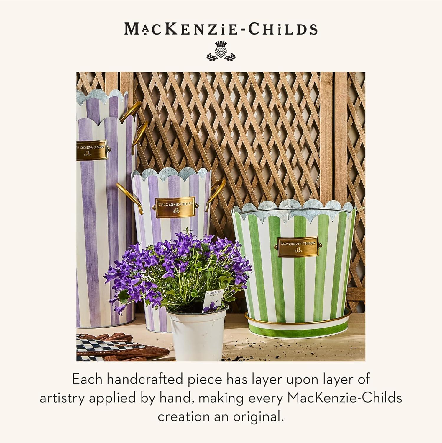 image:imageMACKENZIECHILDS Set of 3 Galvanized Flower Buckets Decorative Metal Buckets GreenandWhite Grass Green StripeViolet Stripe