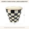 MACKENZIE-CHILDS Enamel Garden Pot, Planting Pot for Plants and Flowers, Extra-Large, Black-and-White Courtly Check(Courtly Check)