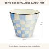 MACKENZIE-CHILDS Enamel Garden Pot, Planting Pot for Plants and Flowers, Extra-Large, Black-and-White Courtly Check(Sky Check)