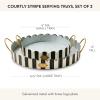 MACKENZIE-CHILDS Set of 2 Galvanized Metal Serving Trays with Handles, Black-and-White Courtly Stripe(Courtly Stripe)