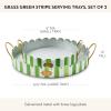 MACKENZIE-CHILDS Set of 2 Galvanized Metal Serving Trays with Handles, Black-and-White Courtly Stripe(Grass Green Stripe)
