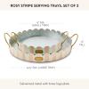 MACKENZIE-CHILDS Set of 2 Galvanized Metal Serving Trays with Handles, Black-and-White Courtly Stripe(Rosy Stripe)