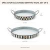 MACKENZIE-CHILDS Set of 2 Galvanized Metal Serving Trays with Handles, Black-and-White Courtly Stripe(Spectator)