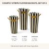 MACKENZIE-CHILDS Set of 3 Galvanized Flower Buckets, Decorative Metal Buckets, Green-and-White Grass Green Stripe(Courtly Stripe)