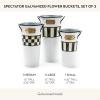 MACKENZIE-CHILDS Set of 3 Galvanized Flower Buckets, Decorative Metal Buckets, Green-and-White Grass Green Stripe(Galvanized Spectator)