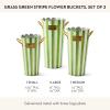 MACKENZIE-CHILDS Set of 3 Galvanized Flower Buckets, Decorative Metal Buckets, Green-and-White Grass Green Stripe(Grass Green Stripe)