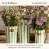 MACKENZIE-CHILDS Set of 3 Galvanized Flower Buckets, Decorative Metal Buckets, Green-and-White Grass Green Stripe(Grass Green Stripe)