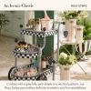 MACKENZIE-CHILDS Set of 3 Galvanized Flower Buckets, Decorative Metal Buckets, Green-and-White Grass Green Stripe(Rosy Stripe)