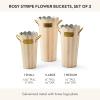 MACKENZIE-CHILDS Set of 3 Galvanized Flower Buckets, Decorative Metal Buckets, Green-and-White Grass Green Stripe(Rosy Stripe)