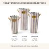 MACKENZIE-CHILDS Set of 3 Galvanized Flower Buckets, Decorative Metal Buckets, Green-and-White Grass Green Stripe(Violet Stripe)