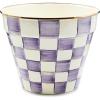 MACKENZIE-CHILDS Enamel Garden Pot, Planting Pot for Plants and Flowers, Extra-Large, Black-and-White Courtly Check(Violet Check)