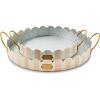 MACKENZIE-CHILDS Set of 2 Galvanized Metal Serving Trays with Handles, Black-and-White Courtly Stripe(Rosy Stripe)