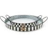 MACKENZIE-CHILDS Set of 2 Galvanized Metal Serving Trays with Handles, Black-and-White Courtly Stripe(Spectator)