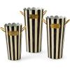 MACKENZIE-CHILDS Set of 3 Galvanized Flower Buckets, Decorative Metal Buckets, Green-and-White Grass Green Stripe(Courtly Stripe)