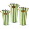 MACKENZIE-CHILDS Set of 3 Galvanized Flower Buckets, Decorative Metal Buckets, Green-and-White Grass Green Stripe(Grass Green Stripe)