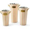 MACKENZIE-CHILDS Set of 3 Galvanized Flower Buckets, Decorative Metal Buckets, Green-and-White Grass Green Stripe(Rosy Stripe)