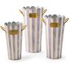 MACKENZIE-CHILDS Set of 3 Galvanized Flower Buckets, Decorative Metal Buckets, Green-and-White Grass Green Stripe(Violet Stripe)
