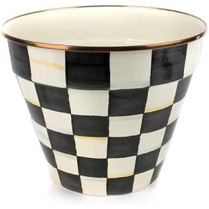 MACKENZIE-CHILDS Enamel Garden Pot, Planting Pot for Plants and Flowers, Extra-Large, Black-and-White Courtly Check(Courtly Check)