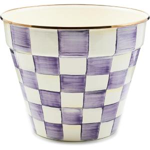 MACKENZIE-CHILDS Enamel Garden Pot, Planting Pot for Plants and Flowers, Extra-Large, Black-and-White Courtly Check(Violet Check)