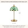 MACKENZIE-CHILDS LED Rechargeable Dome Table Lamp, Cordless Decorative Lamp, Black-and-White Courtly Check(Emerald Check)