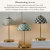 MACKENZIE-CHILDS LED Rechargeable Dome Table Lamp, Cordless Decorative Lamp, Black-and-White Courtly Check(Emerald Check)