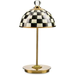 MACKENZIE-CHILDS LED Rechargeable Dome Table Lamp, Cordless Decorative Lamp, Black-and-White Courtly Check(Courtly Check)
