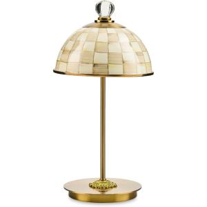 MACKENZIE-CHILDS LED Rechargeable Dome Table Lamp, Cordless Decorative Lamp, Black-and-White Courtly Check(Mocha Check)
