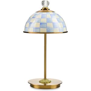 MACKENZIE-CHILDS LED Rechargeable Dome Table Lamp, Cordless Decorative Lamp, Black-and-White Courtly Check(Sky Check)