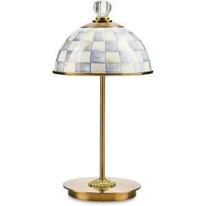 MACKENZIE-CHILDS LED Rechargeable Dome Table Lamp, Cordless Decorative Lamp, Black-and-White Courtly Check(Sterling Check)