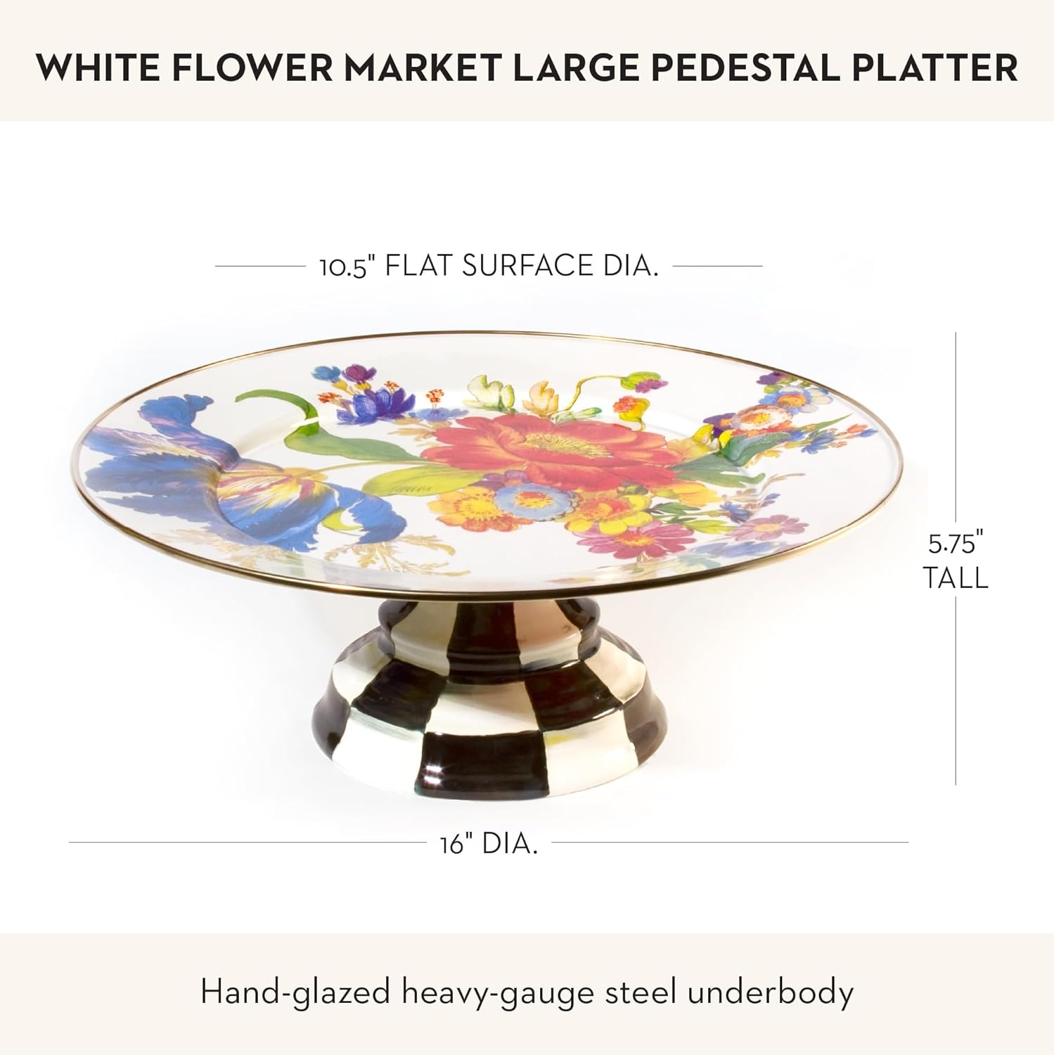 image:imageMACKENZIECHILDS Enamel Pedestal Platter Round Cake Stand Mini Wild Rose SlateWhite
