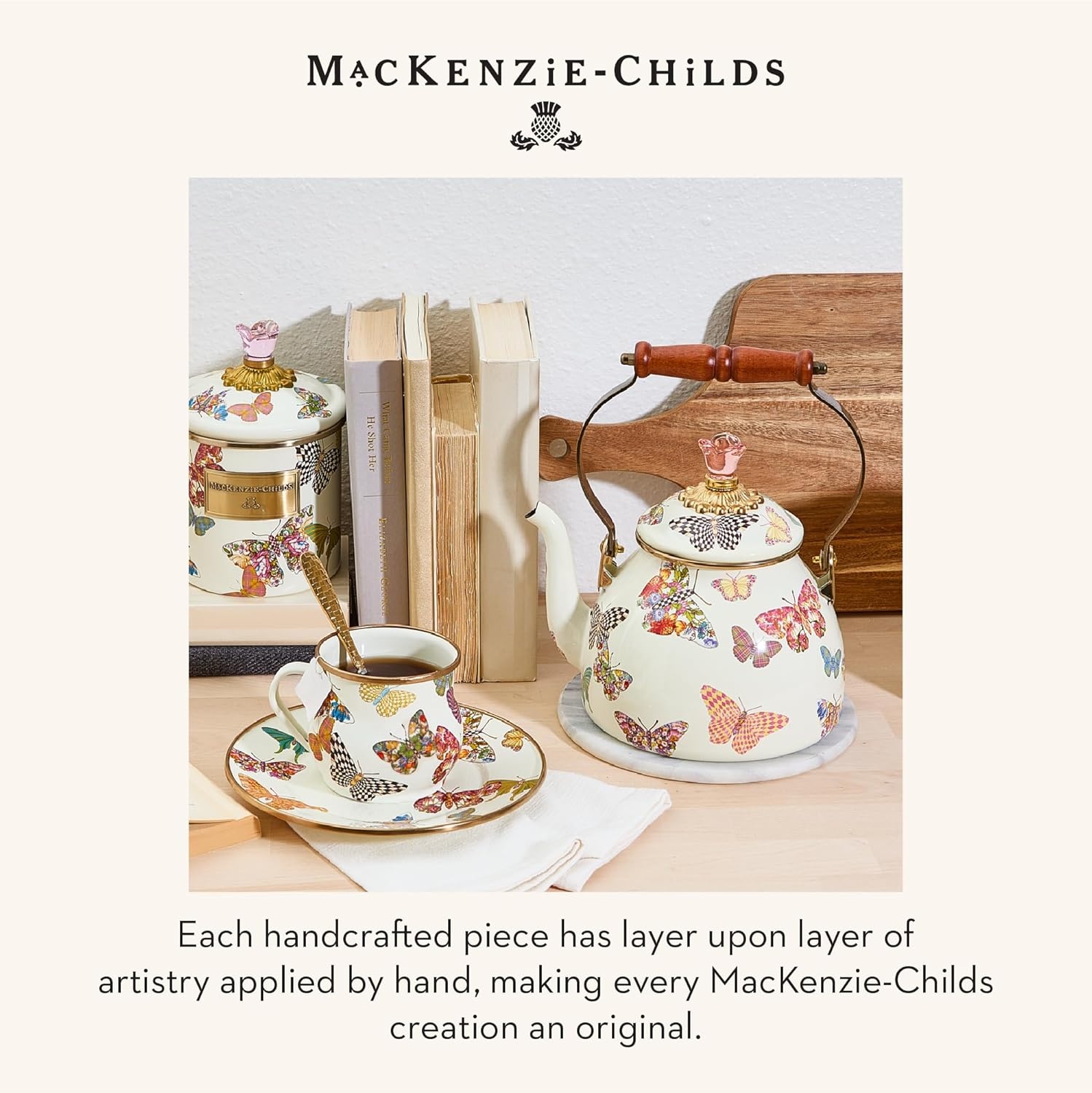 image:imageMACKENZIECHILDS Enamel Serving Bowl Serveware and Kitchen Decor 40Ounce Capacity Wild Rose SlateButtefly Garden
