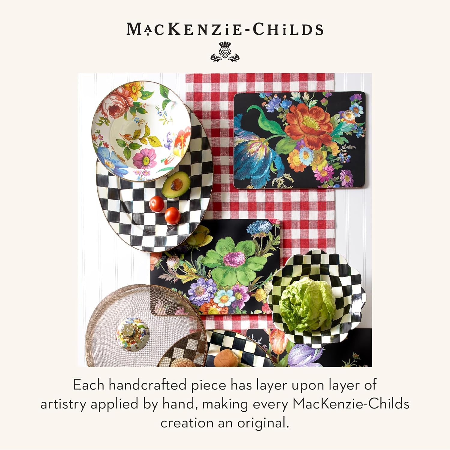 image:imageMACKENZIECHILDS Enamel Serving Bowl Serveware and Kitchen Decor 40Ounce Capacity Wild Rose SlateFlower Market White