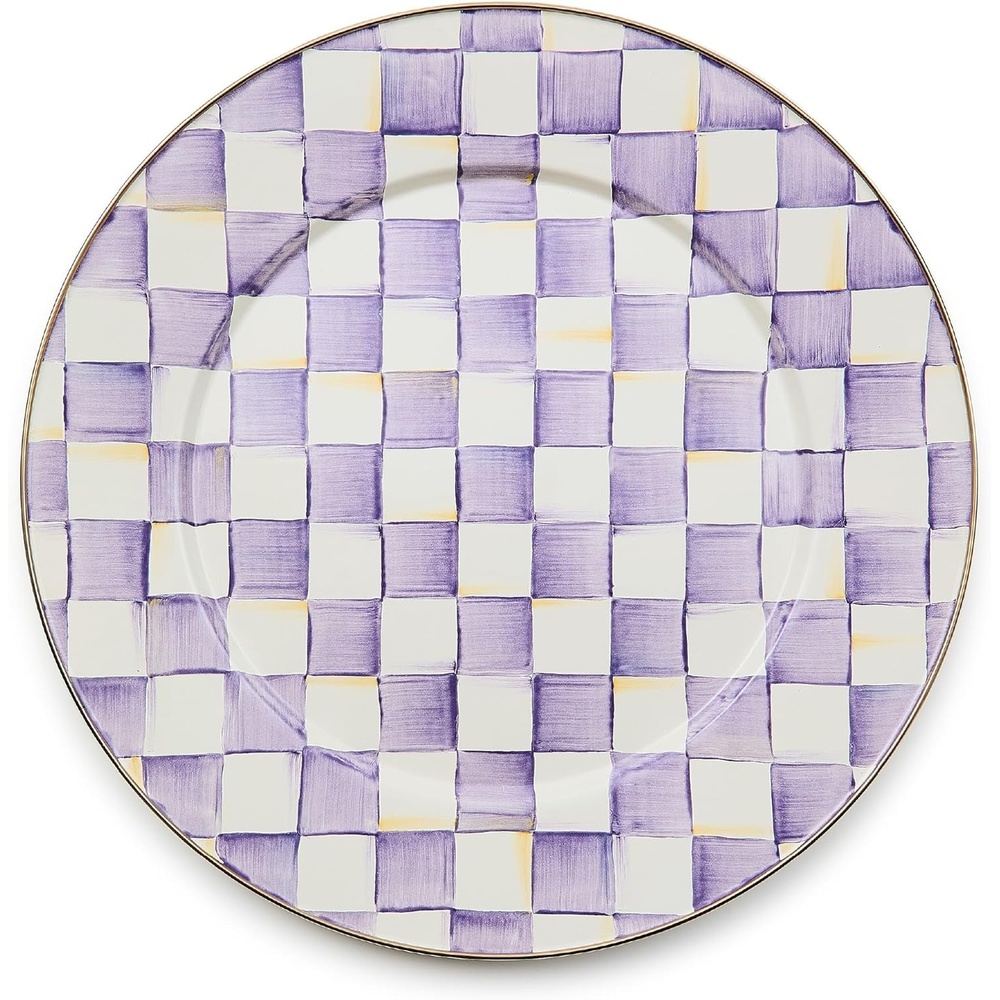 image:imageMACKENZIECHILDS Enamel Serving Platter Decorative Serving Platter for Food 16 Inches Wild Rose SlateViolet Check