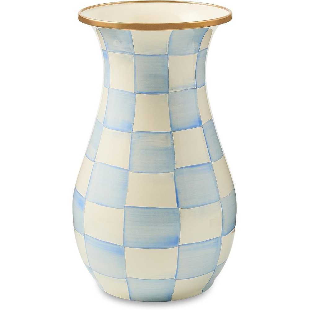 image:imageMACKENZIECHILDS Tall Enamel Vase Unique Flower Vase Decor for Living Room Wild Rose SlateSky Check