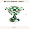 MACKENZIE-CHILDS Enamel Compote, Pedestal Serving Dish or Decorative Bowl, Large, Wild Rose Mauve(Emerald Check)