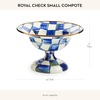 MACKENZIE-CHILDS Enamel Compote, Pedestal Serving Dish or Decorative Bowl, Large, Wild Rose Mauve(Royal Check)
