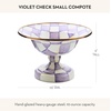 MACKENZIE-CHILDS Enamel Compote, Pedestal Serving Dish or Decorative Bowl, Large, Wild Rose Mauve(Violet Check)